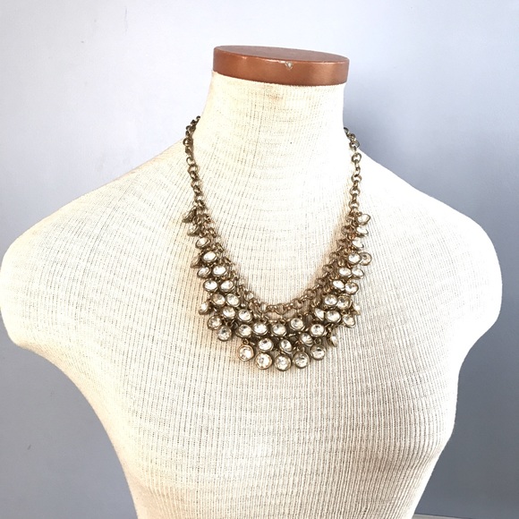 Francesca’s Gold and Rhinestone Bib Necklace - Picture 1 of 3